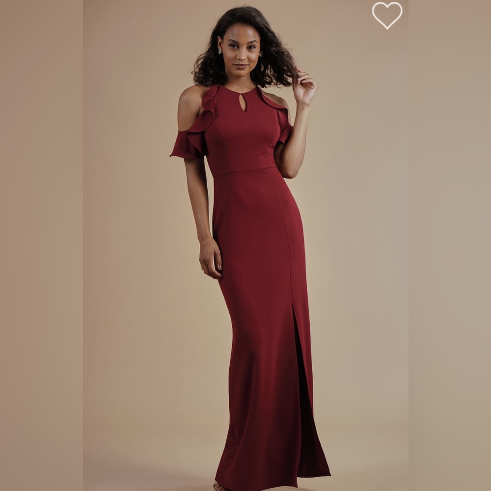Elegant Belsoie L214014 Burgundy Cold Shoulder Dress